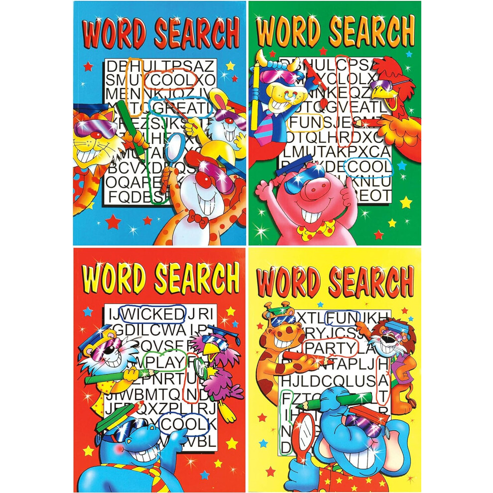 Set of 4 A4 Word Search Books Kids Wordsearch Brain Games Puzzle Book