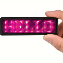 (Wireless LED Badge (pink)) Rechargeable Wireless LED Badge with APP Programming and Scrolling Matrix Pixel Panel