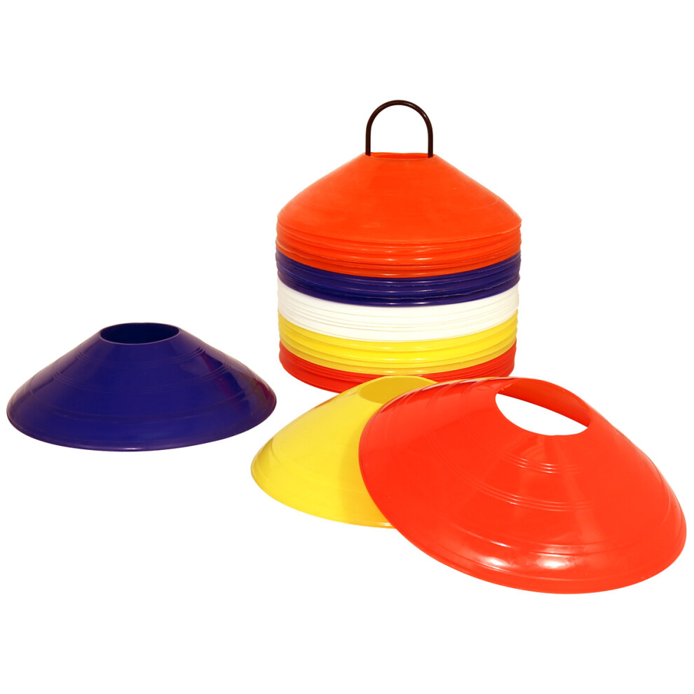 50 Multi Coloured Space Disc Training Markers Cones With Stand