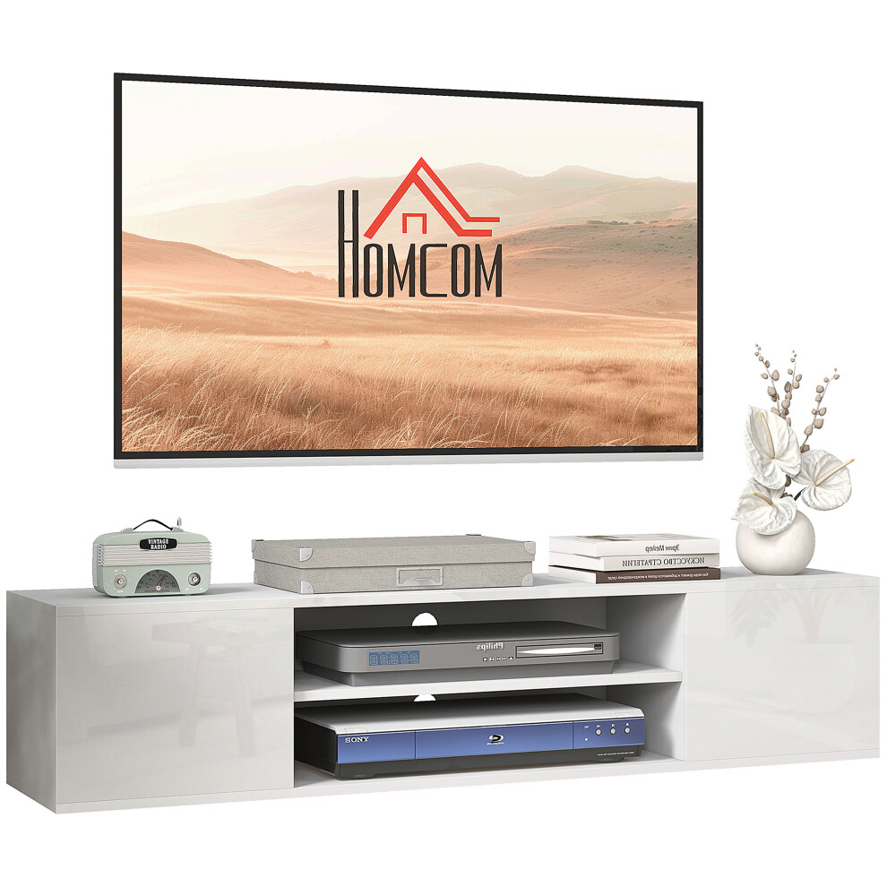 Homcom Floating Tv Unit For 60" Tvs W/ Shelves And Cabinets, White