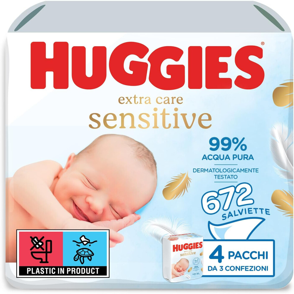 Huggies Pure Extra Care Baby Wipes Box with 12 Packs (672 Wipes Total)  99 Percent Pure Water Wet Wipes  Fragrance and Protect Sensitive Skin