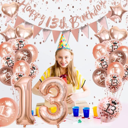 13th Birthday Decorations Girls Rose Gold Girl Birthday Party Decorations With Balloons Happy 4439