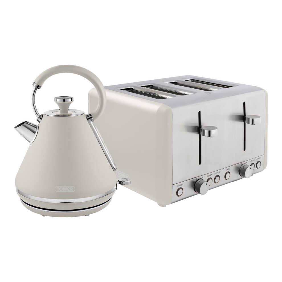 Tower Cavaletto Kitchen Set, 1.7L Rapid Boil Kettle & 4 Slice Toaster, Latte With Chrome, T10044MSH, T20051MSH