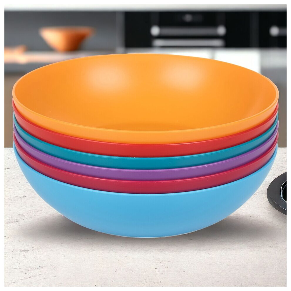 (Multicoloured) Unbreakable Plastic Deep Round Reusable Dinner & Picnic Plates 6pcs
