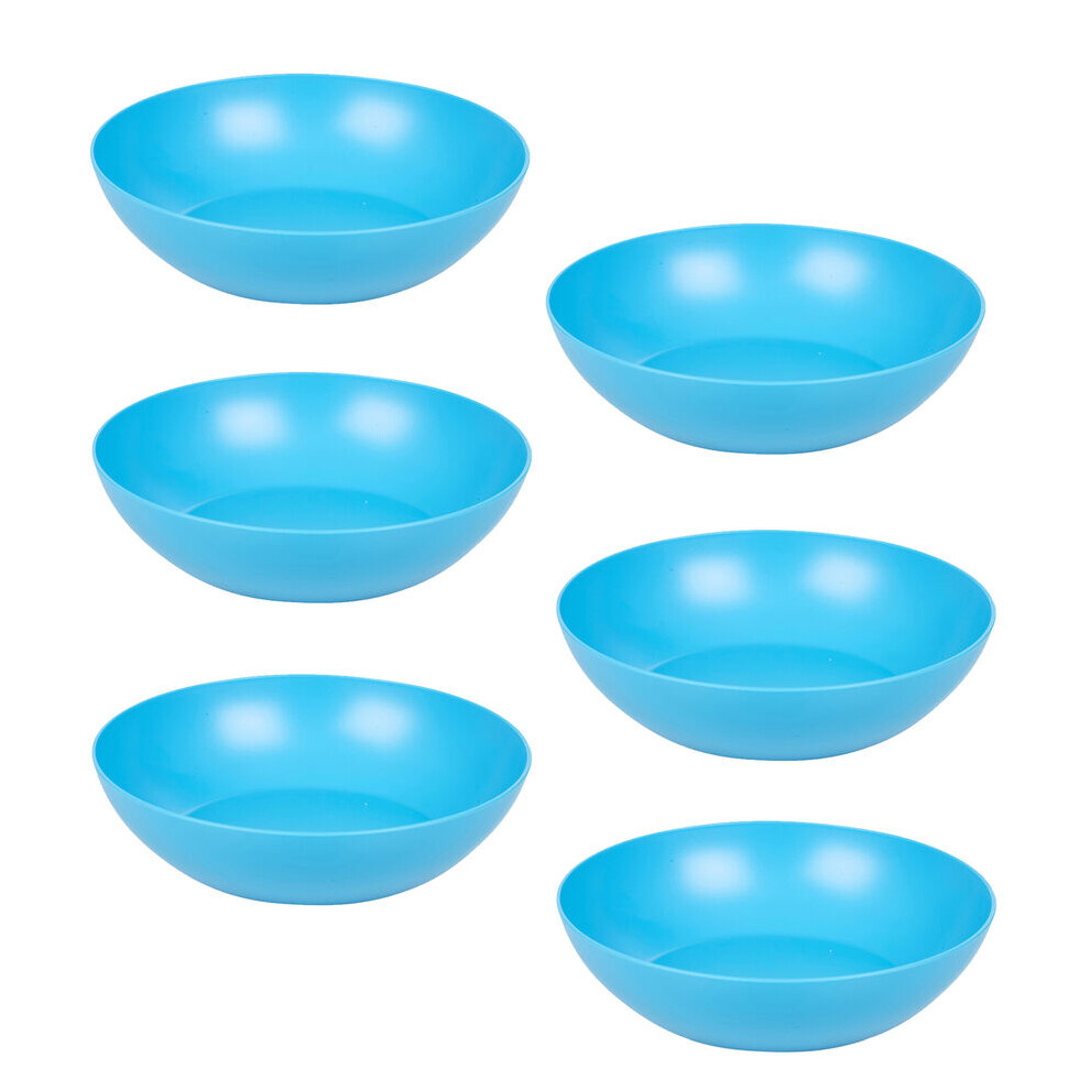 (Blue) Unbreakable Plastic Deep Round Reusable Dinner & Picnic Plates 6pcs