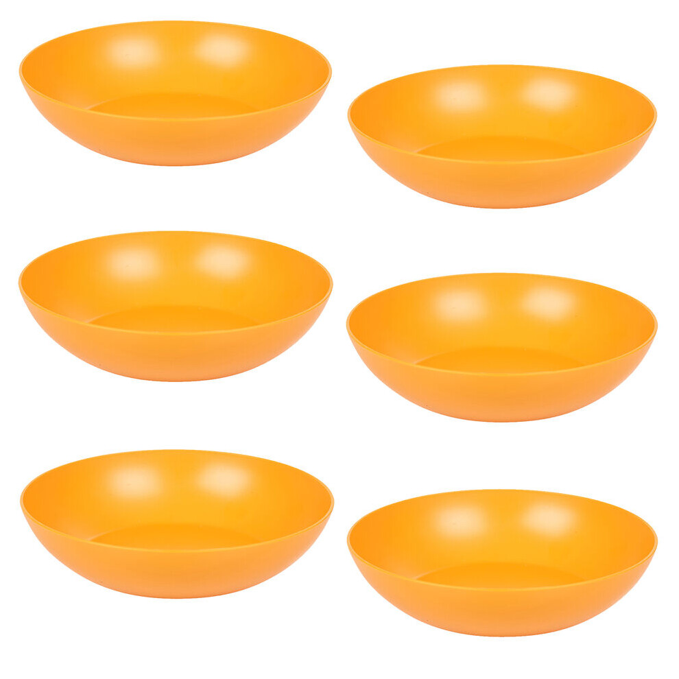 (Orange) Unbreakable Plastic Deep Round Reusable Dinner & Picnic Plates 6pcs