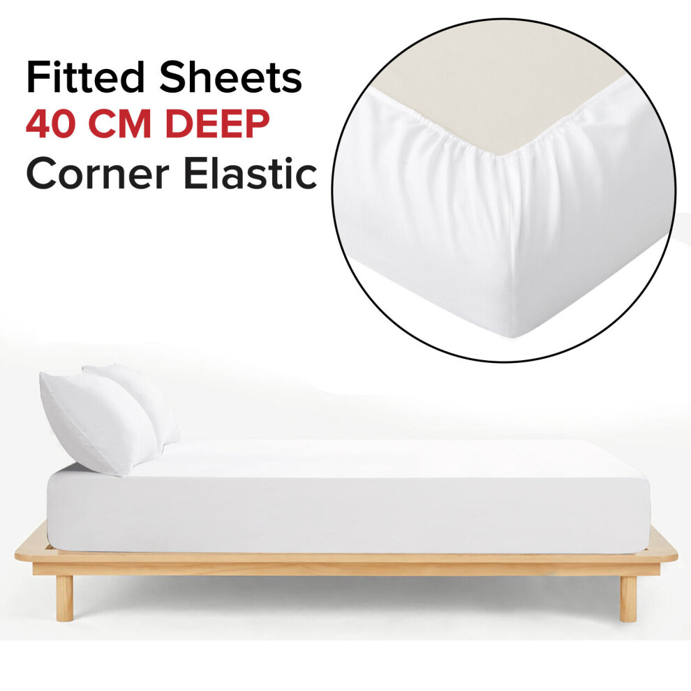 (Single  , White) 40cm Extra Deep Full Fitted Bed Sheet All Sizes UK