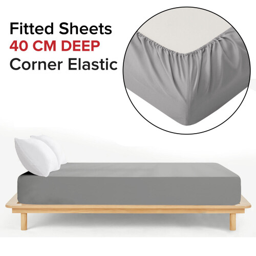 (Double, Grey) 40cm Extra Deep Full Fitted Bed Sheet All Sizes UK 2