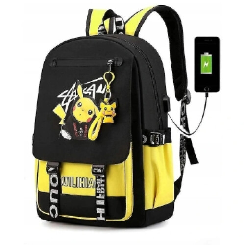 Pokemon Backpack Waterproof School Bag USB Headphone Jack Dark Blue Black