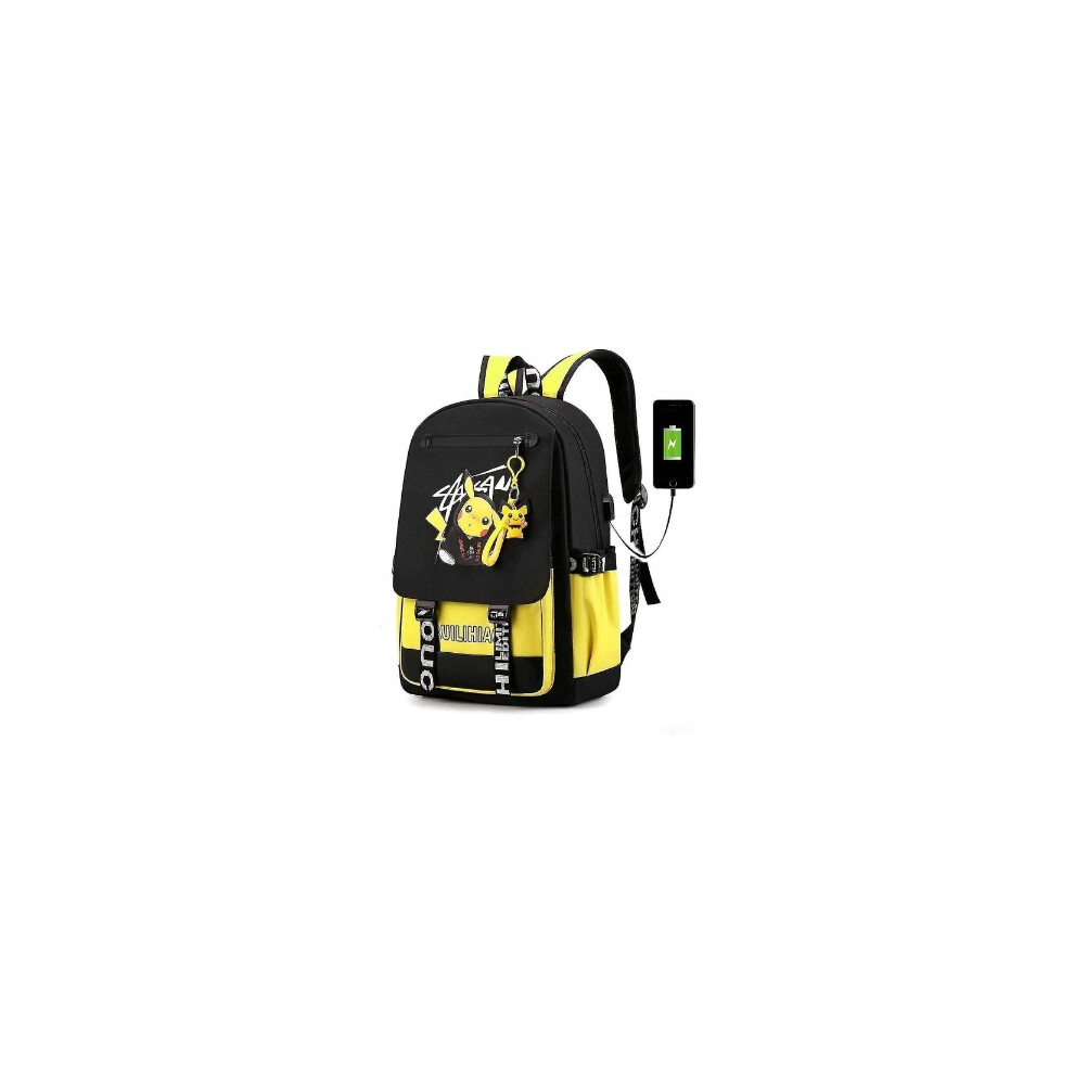 Pokemon Backpack Waterproof School Bag USB Headphone Jack Dark Blue Black