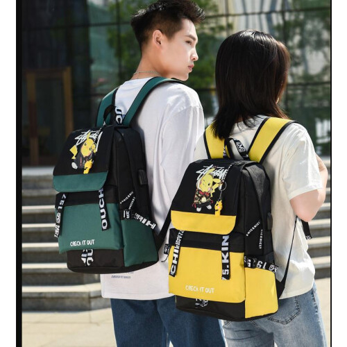 Pokemon Backpack Waterproof School Bag USB Headphone Jack Dark Blue Black 1