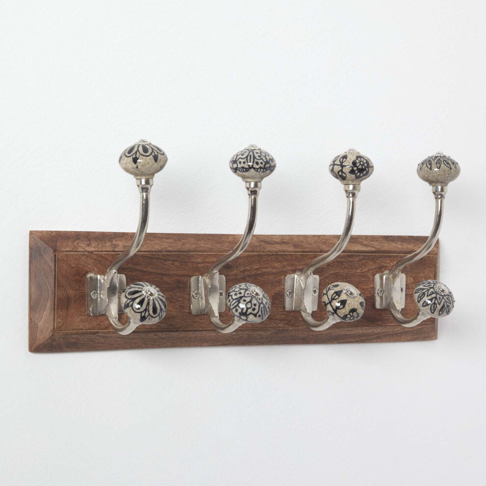 Decorative Black & White Wall Mounted Coat Hook Rack