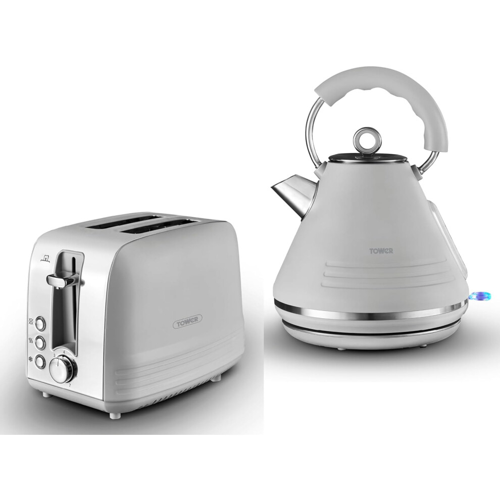 Kettle Toaster Set Matte Grey 1.7L 3kW Pyramid Rapid Boil 2 Slice Tower ASH