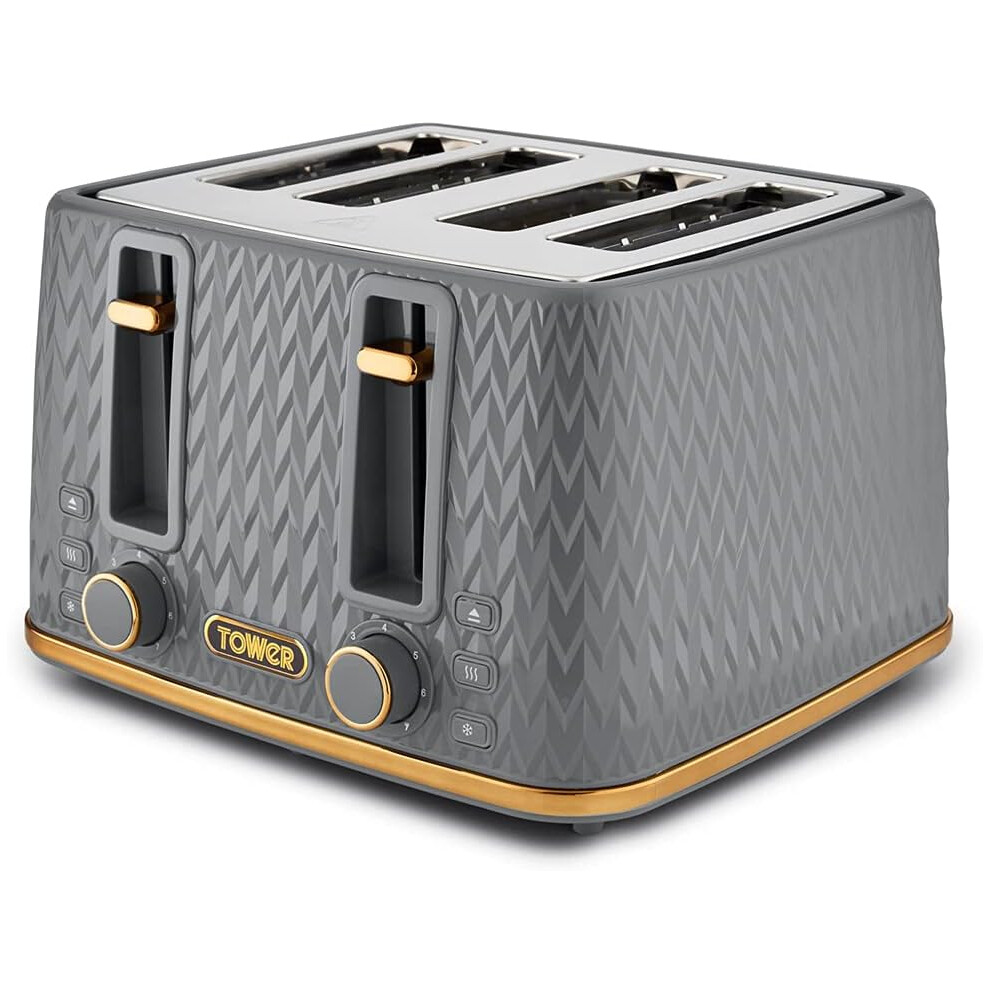 4 Slice Toaster Grey Bronze EMPIRE Geometric Style Tower Stylish Kitchen Retro