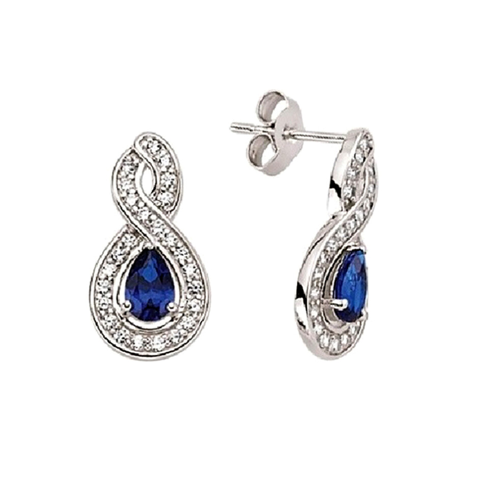 Jewelco London Ladies Sterling Silver Sapphire-Blue Pear Cubic Zirconia Infinity Teardrop Stud Earrings - GVE341