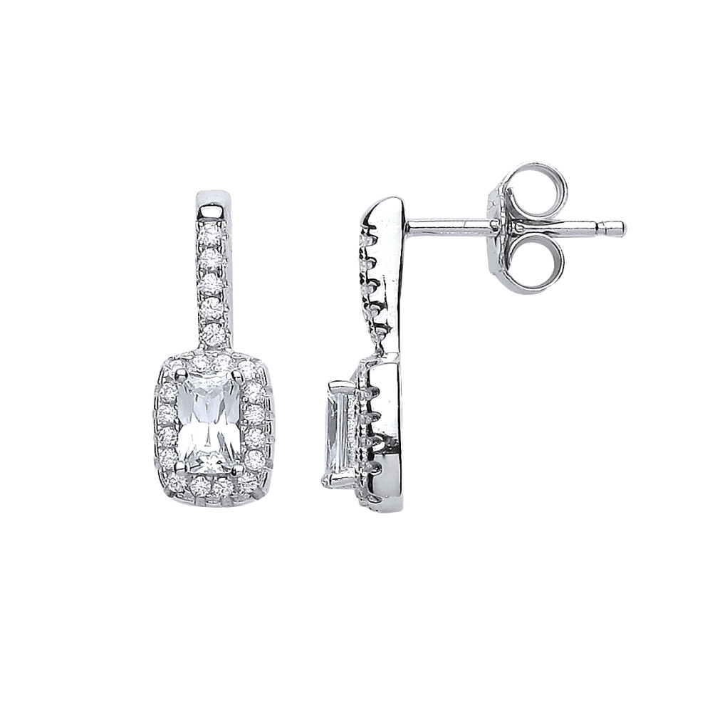 Jewelco London Ladies Sterling Silver Emerald Cut Cubic Zirconia Drop Drop Earrings - GVE431