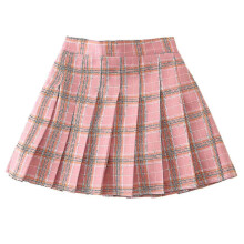 (Pink Plaid, 160cm 13-14 Years) Girls High Waisted Pleated Zip Tennis Style Skater Mini Skirt (kids)