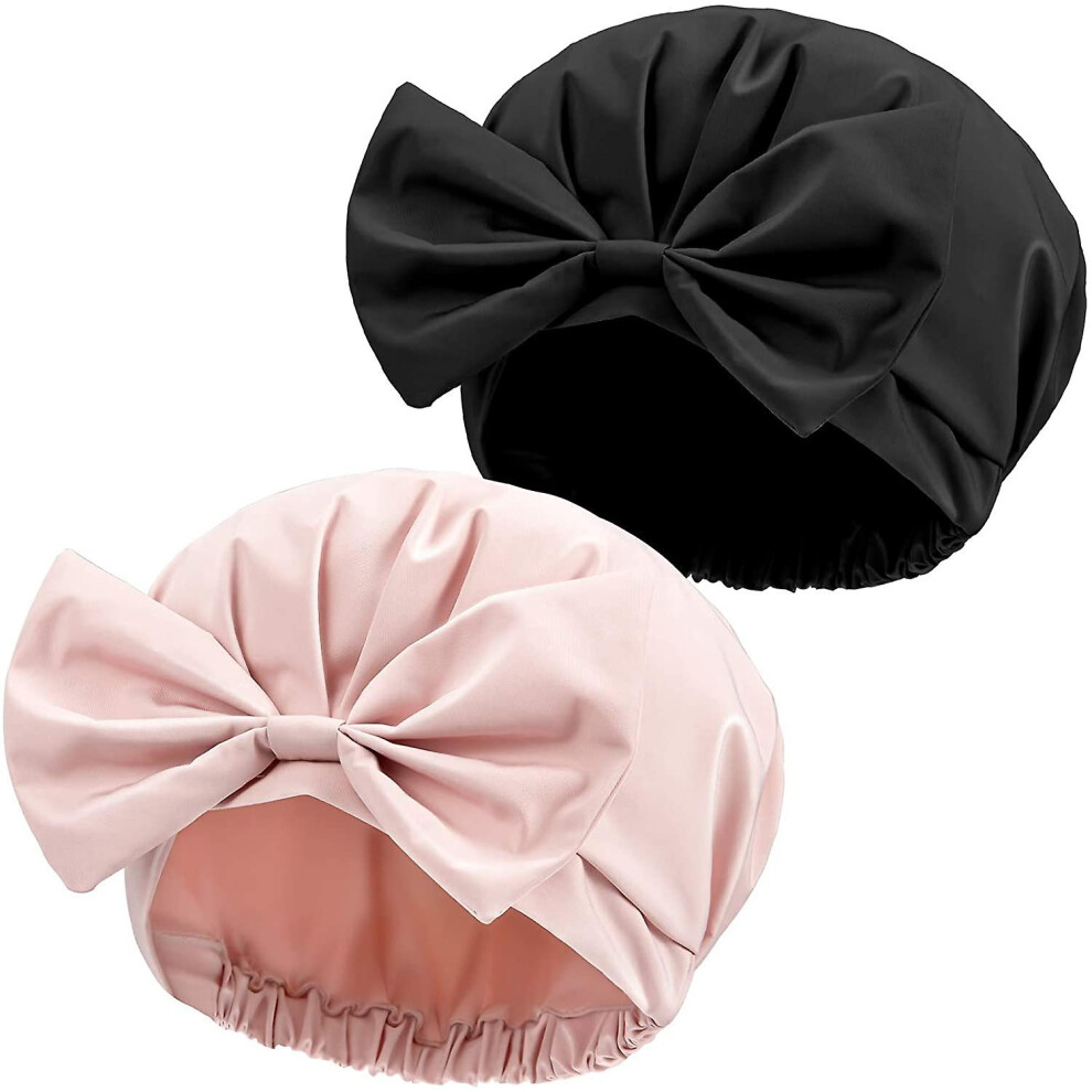 Double-layer Waterproof Adjustable Bow Shower Cap, Kitchen Anti-smoke Hat,beauty Hair Spa Cap-image-OPC-PDQR2KC-NEW