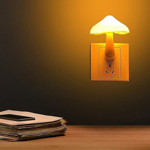 2pcs Led Night Light Mushroom Wall Light Socket Light European Plug Warm White Light Control 2