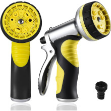 LUFENG Hose Pipe Spray Gun 9 Adjustable Patterns Garden Hose Nozzles Heavy Duty Metal High Pressure Hose Nozzle/Hose Gun (Yellow-1Pack)