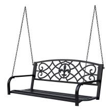 Garden Porch Fleur-De-Lis Steel Swing Hanging Bench Black