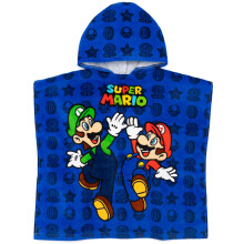 Nintendo Super Mario Poncho Towel for Kids - Blue, 100% Cotton Official Licensed Merchandise with Mario & Luigi Power-Ups