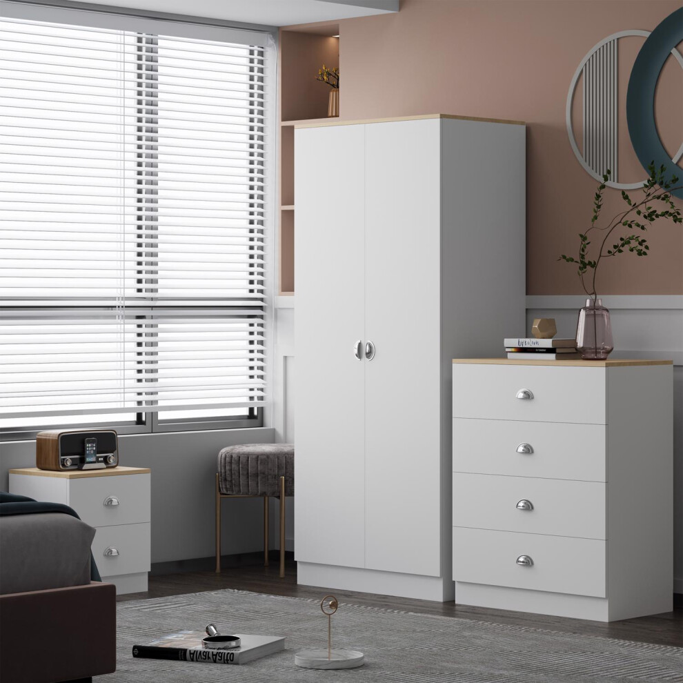 2 Door Wardrobe Modern Storage Solution Bedroom Furniture Cub Style Handles Matt White