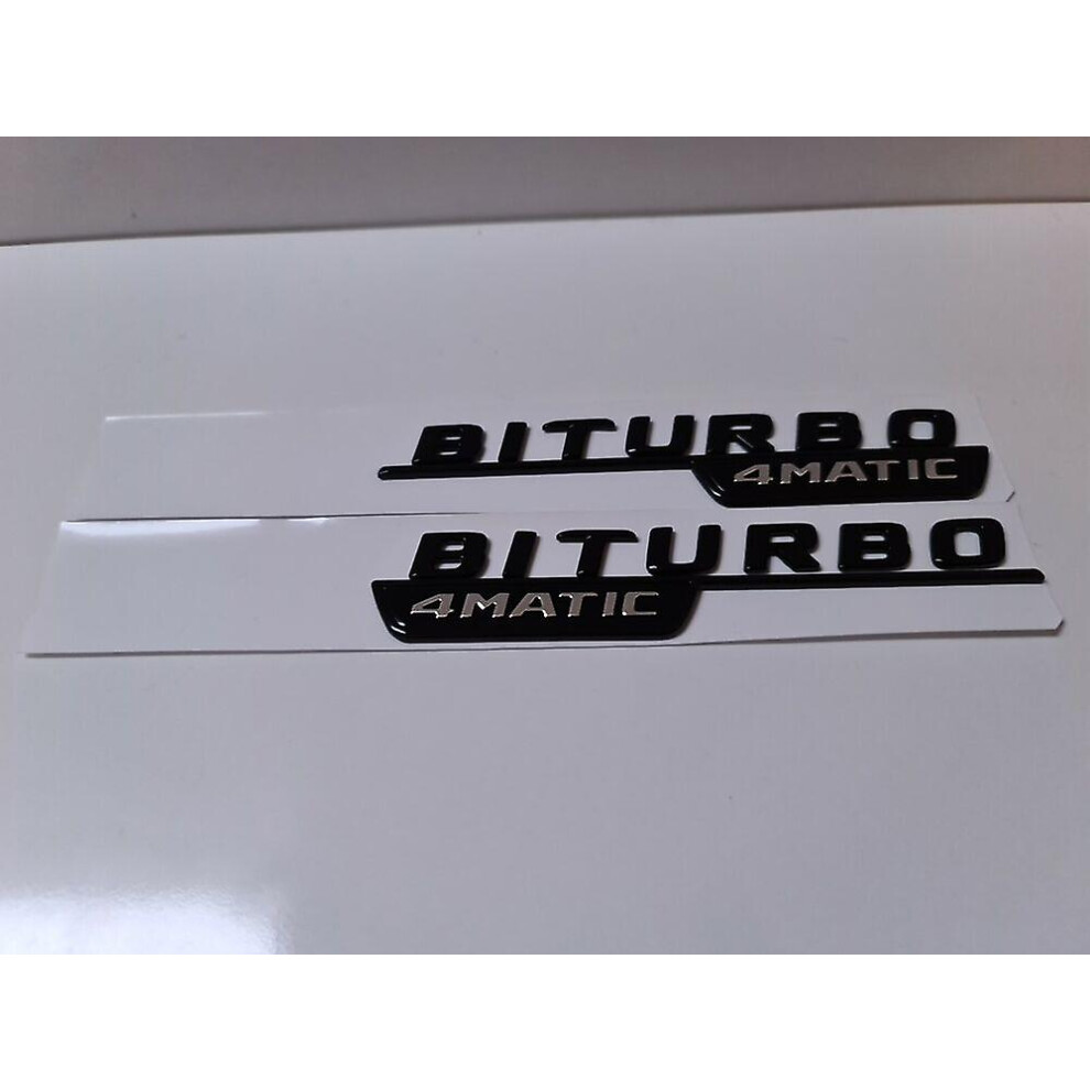 Pair Of Biturbo 4Matic Side Badge Emblem Gloss For Mercedes Amg Black 9353840298085