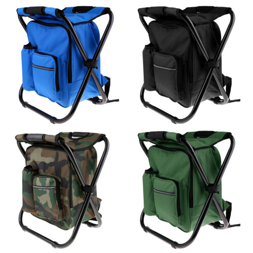 (blue) 2 in 1 Folding Rucksack Stool Bag with Fish chair