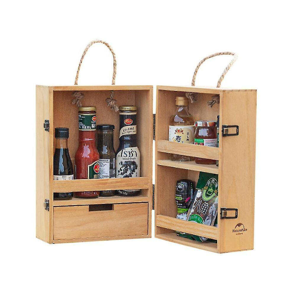 (Wood Color) Camping Multilayered Seasoning Cabinet Wooden Spice Storage Organizer Bin Portable Bbq Spice Shaker Container Holder