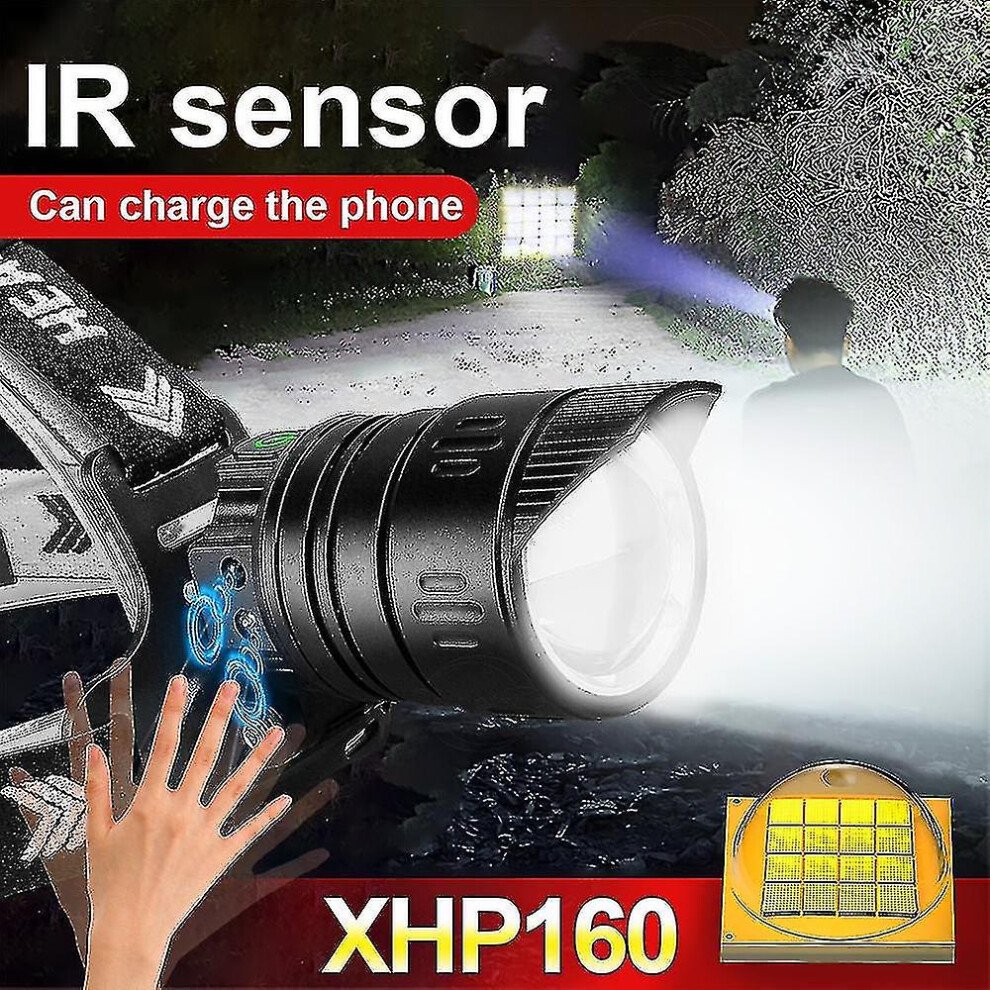 (D XHP99) 1000000lm Xhp160 16-core Ir Led Headlamp Xhp90 Powerful Led Headlight 18650 Rechargeable Head Flashlight Usb Camping Head Lamp
