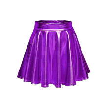 (Purple, M) New Women"s Metallic Pleated Skirt, Mini Sr Skirt
