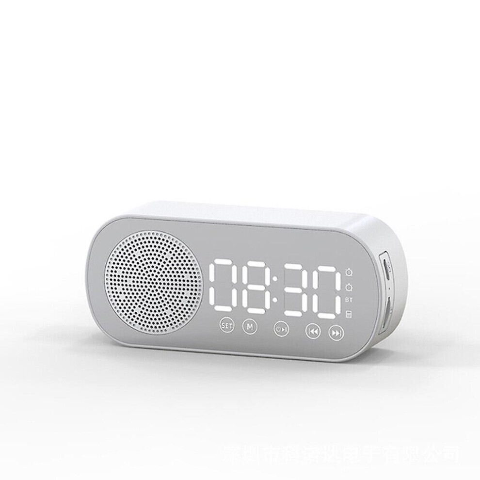 (White) Radio Portable Fm Speaker Led Display Bluetooth Alarm Clock Digital Home Decor