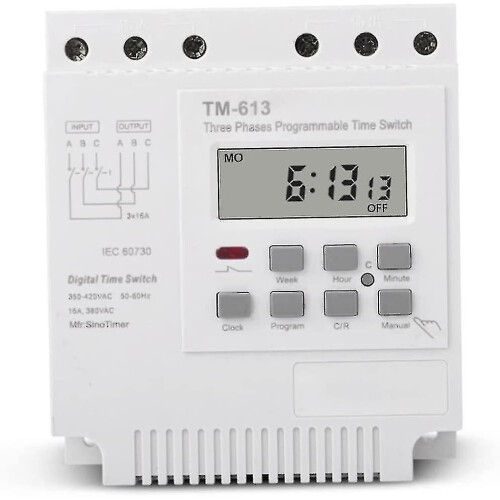 Timer Switch Controller, Tm613 380v Intelligent Three Phase Programmable Waterproof Cover With Wire Connectors (1pc, White)