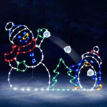 Animated Christmas Lights Snowball Fight Frame Decor Glowing Snowman