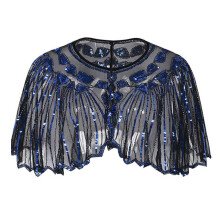 (Black Blue) Women's 1920s Shawl Wraps Beaded Sequin Cape Evening Cover-up For Cocktail, Prom, Evening, Events, Christmas, Dance
