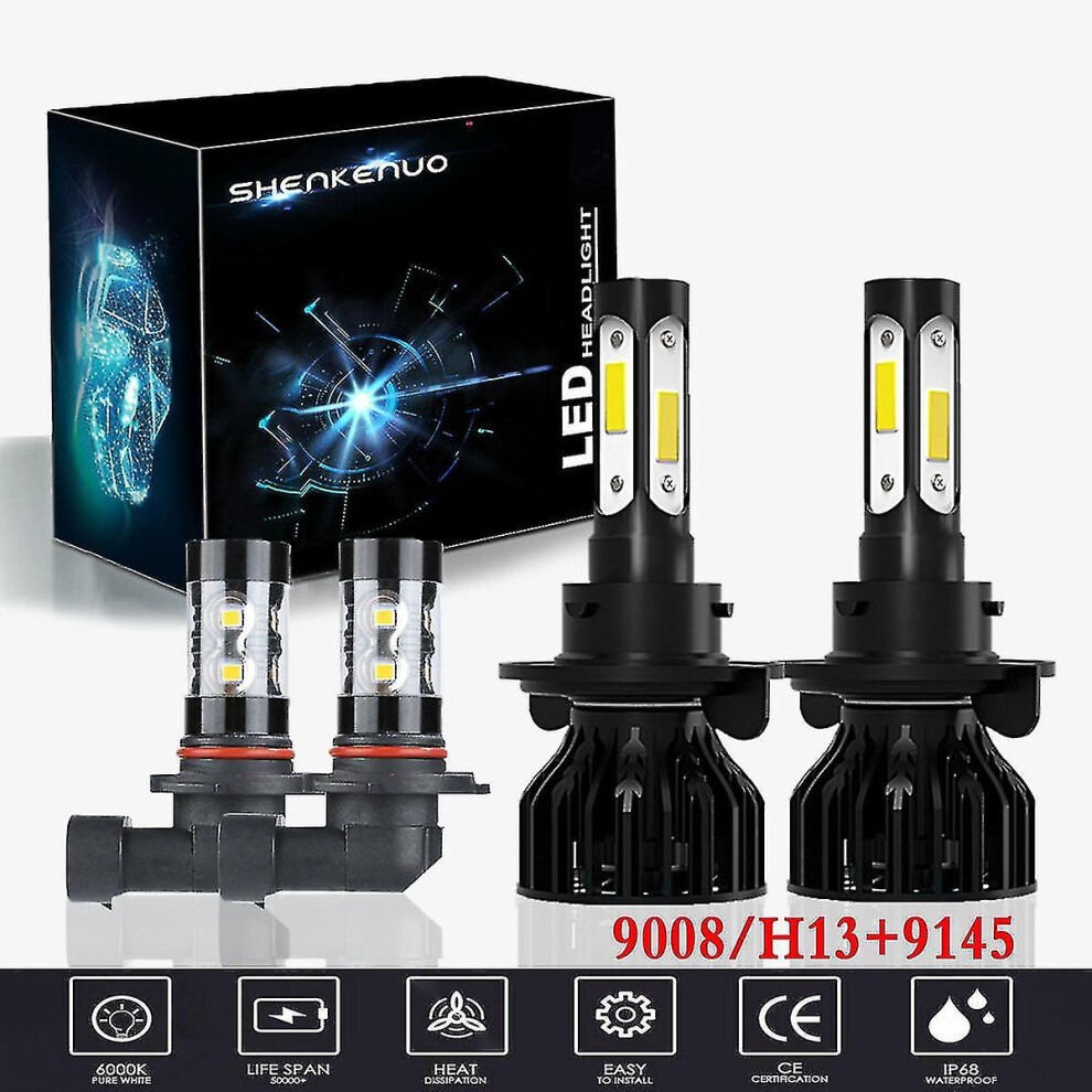 For Hummer H3 2006-2010 Led Head Bulbs,9008/H13 High Beam And Low Beam And 9145 Fog Bulbs,Pack Of 4_P Light 9353840360690