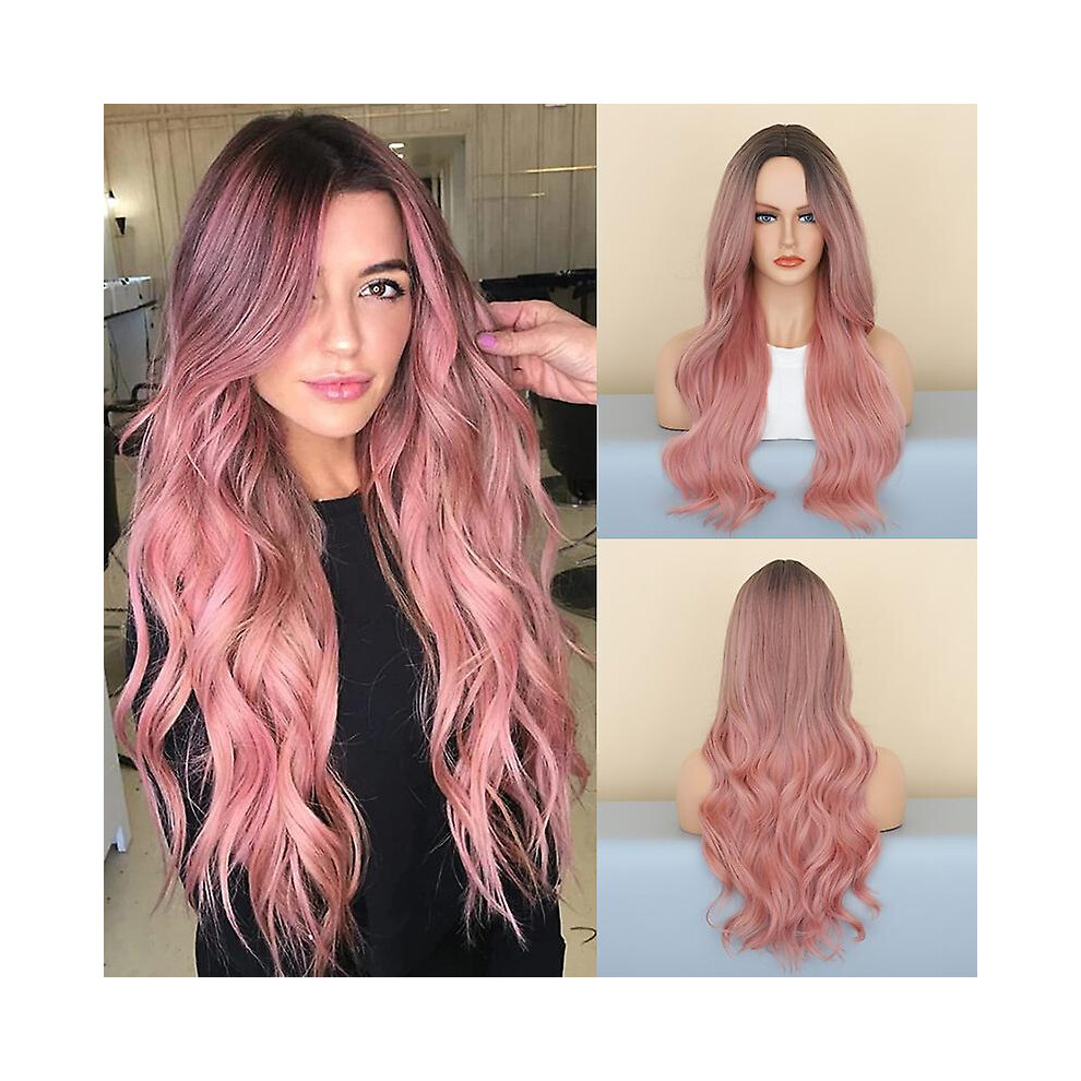 Unisex Pink Women's Wig With Long Curly Hair In Medium Gradient