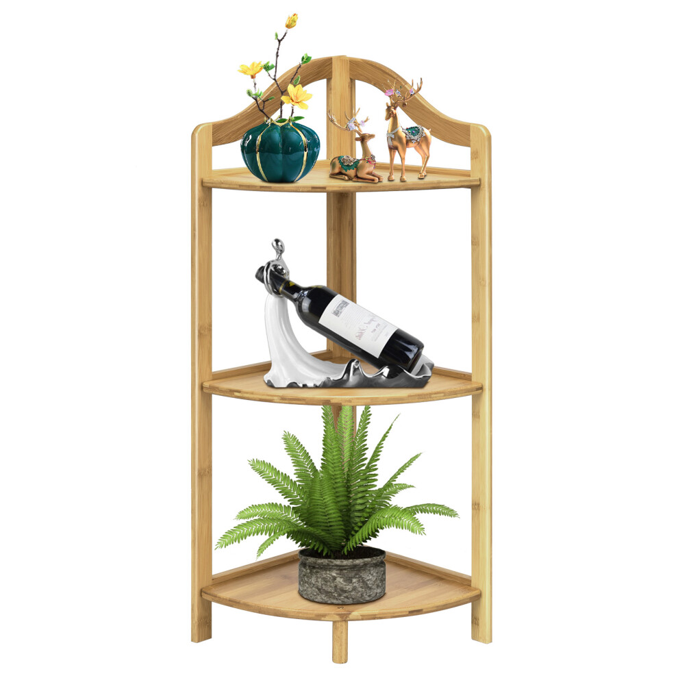 Corner Stand Shelf w/ 3 Open Compartments & Additional Support Base