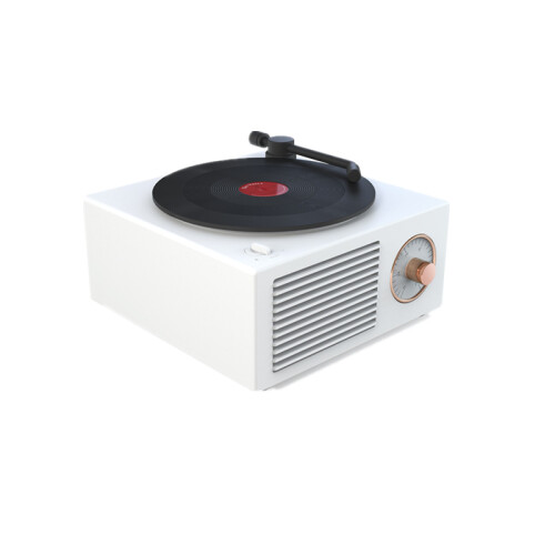 (white) Retro Vinyl Wireless Bluetooth Speaker Alarm Clock Small Record Player Portable