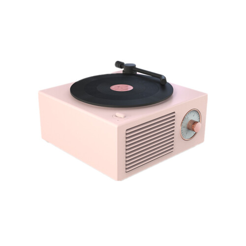 (pink) Retro Vinyl Wireless Bluetooth Speaker Alarm Clock Small Record Player Portable