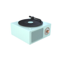 (SKY BLUE) Retro Vinyl Wireless Bluetooth Speaker Alarm Clock Small Record Player Portable