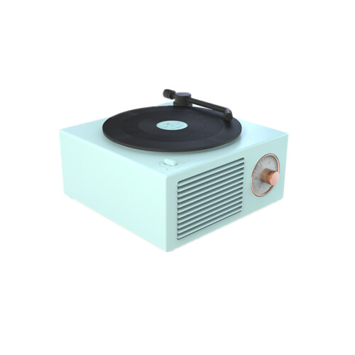 (SKY BLUE) Retro Vinyl Wireless Bluetooth Speaker Alarm Clock Small Record Player Portable
