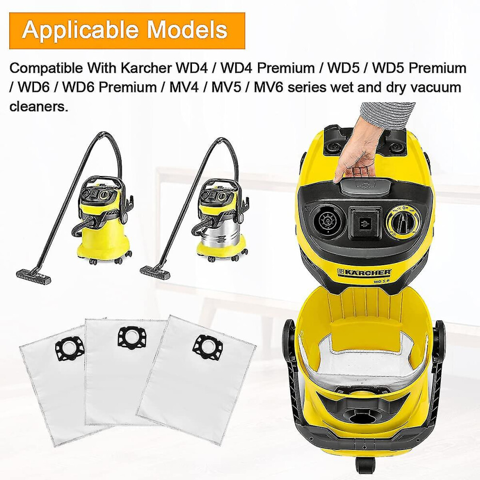 12 Pack Filter Bags Vacuum Cleaner Bags For Karcher Wd4 Wd5 Wd6 Mv4 Mv5 Mv6 Replacement Parts Accessories Kit
