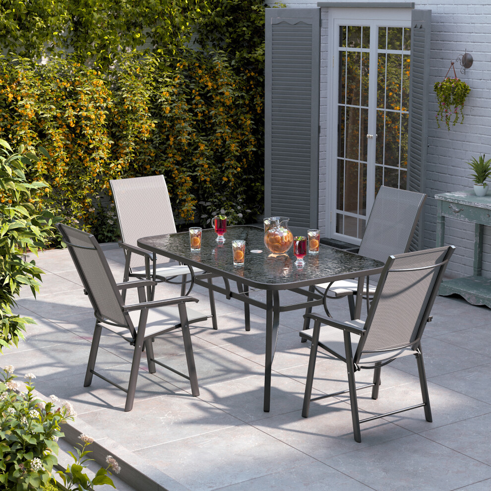 5 Pcs Rectangular Dining Table Set with Parasol Hole