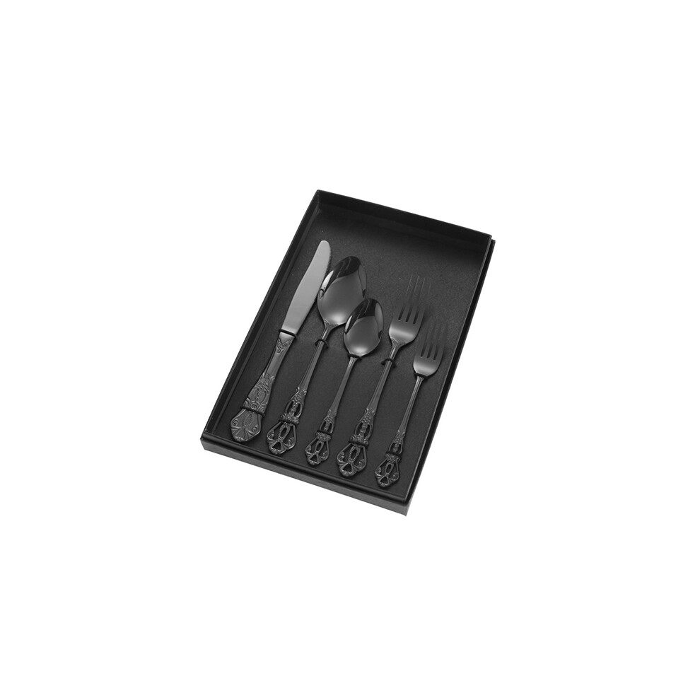 (Black) Stainless Steel Retro Cutlery Set Kitchen Utensils