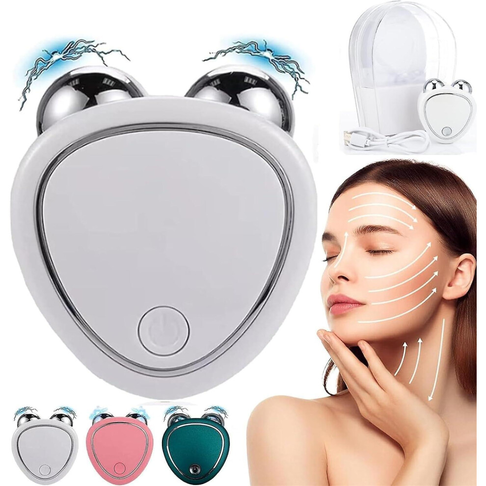 White (White) Microcurrent Facial Roller, Electric Face Massager Anti-Wrinkle Skin Firming Massager For V-Face