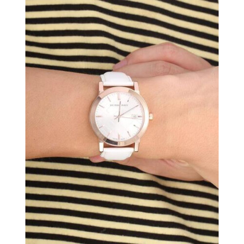 Burberry Burberry BU9012 Large Check White Leather Strap Men's Watch 1