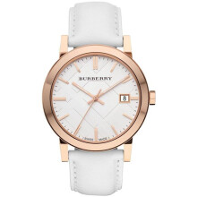 Burberry BU9012 Reloj de hombre con correa de piel blanca y cuadros grandes