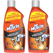 Mr Muscle Drain Unblocker Sink Drain Cleaner Fast Acting Heavy Duty Gel Dissolves Clogs Works 3x Better Than Bleach Safe All Pipes Duo Pack 2x500ml